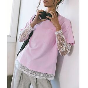 NWT Free People Night Rider Lace Layer Powder Pink Movement Top Size Small